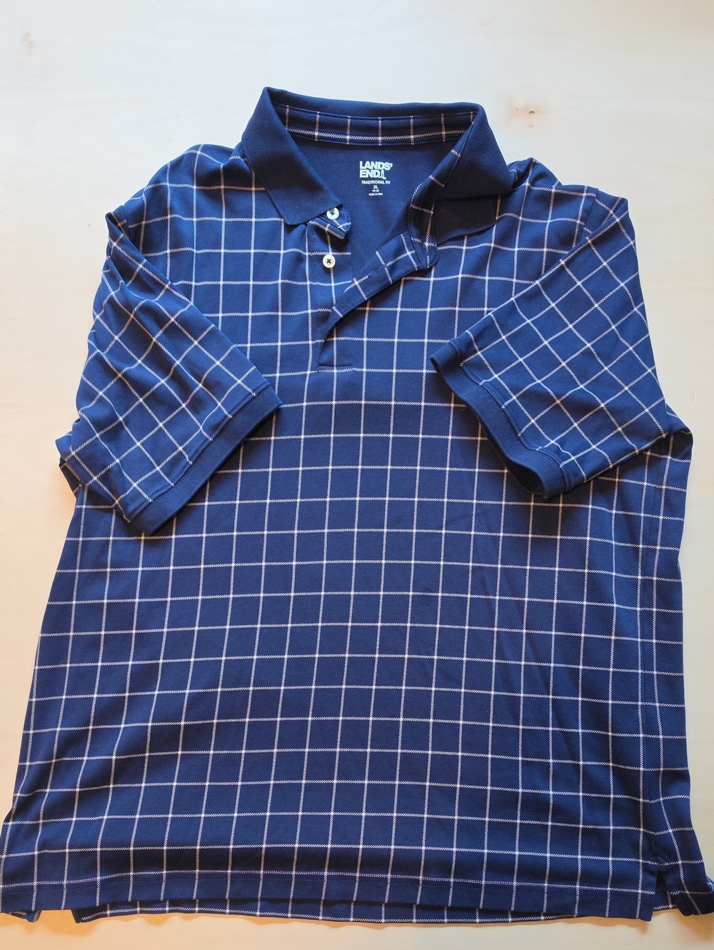 Lands' End Men's Blue Windowpane Polo